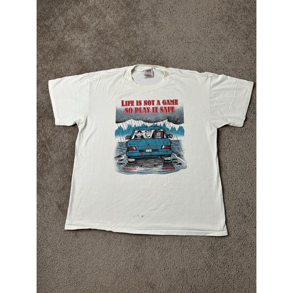 LIFE IS NOT A GAME SO PLAY IT SAFE Other - Vintage Mens 90s T-shirt LIFE IS NOT A GAME SO PLAY IT SAFE, Streetwear Size XL